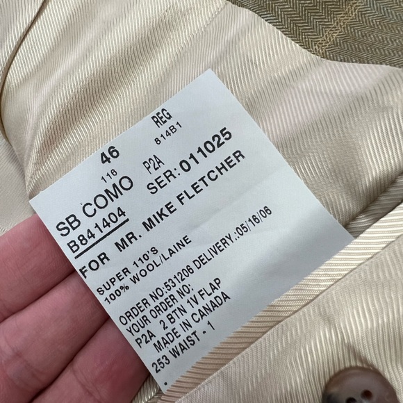 Samuelsohn Tan w/ Blue & Gold Windowpane Plaid Sport Coat 46R - Picture 6 of 6